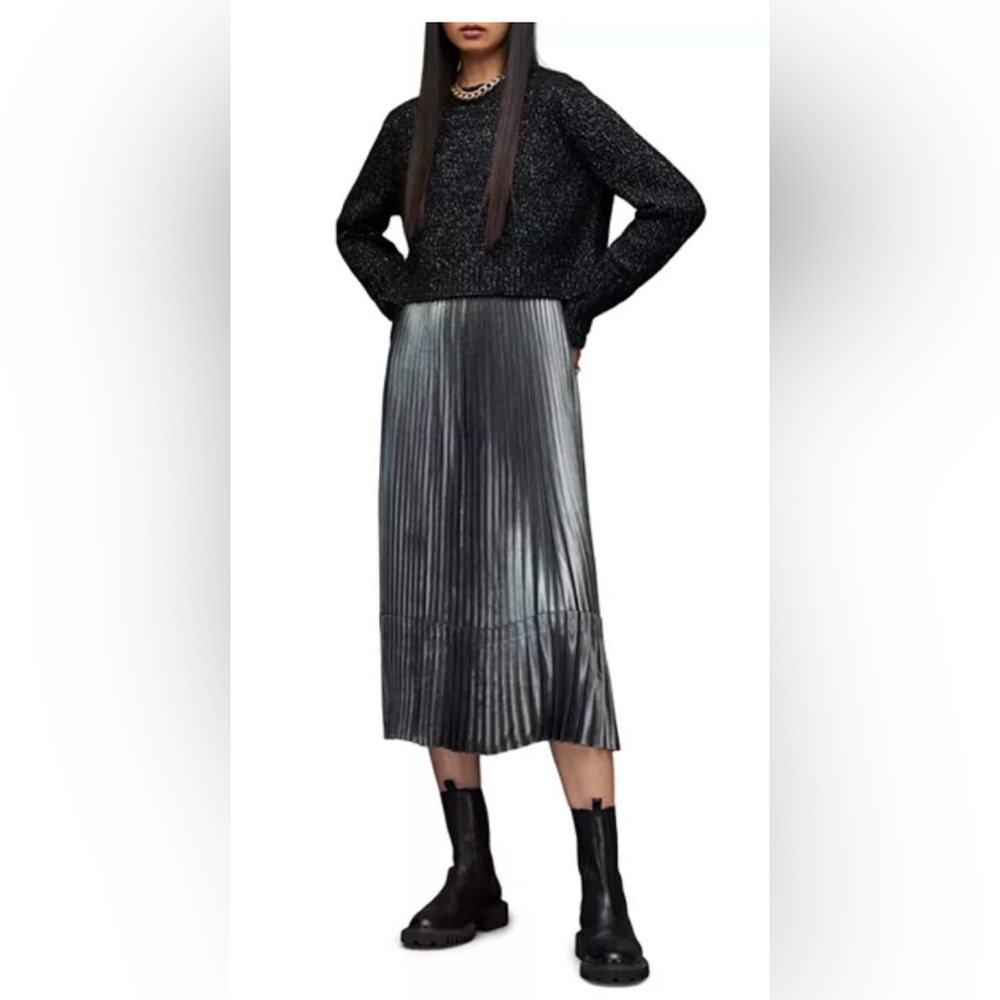 ALLSAINTS Silvi Pleated Metallic Sweater Dress